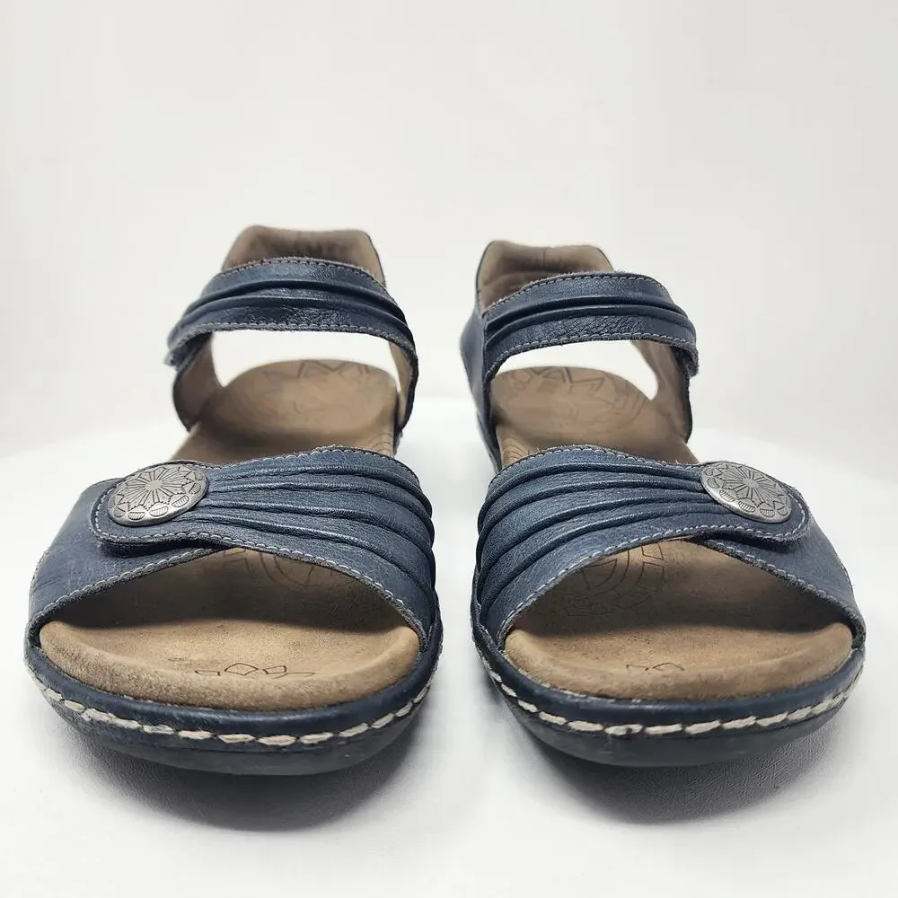 Taos Escape Sandal Women 9 Blue Leather Comfort Low Wedge Medallion ESC-11731 - Picture 4 of 13